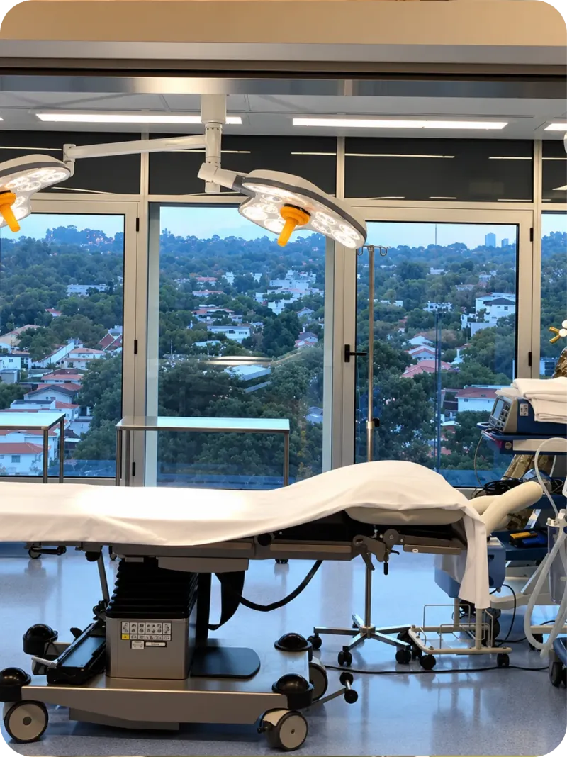 Centro cirúrgico com vista para a cidade